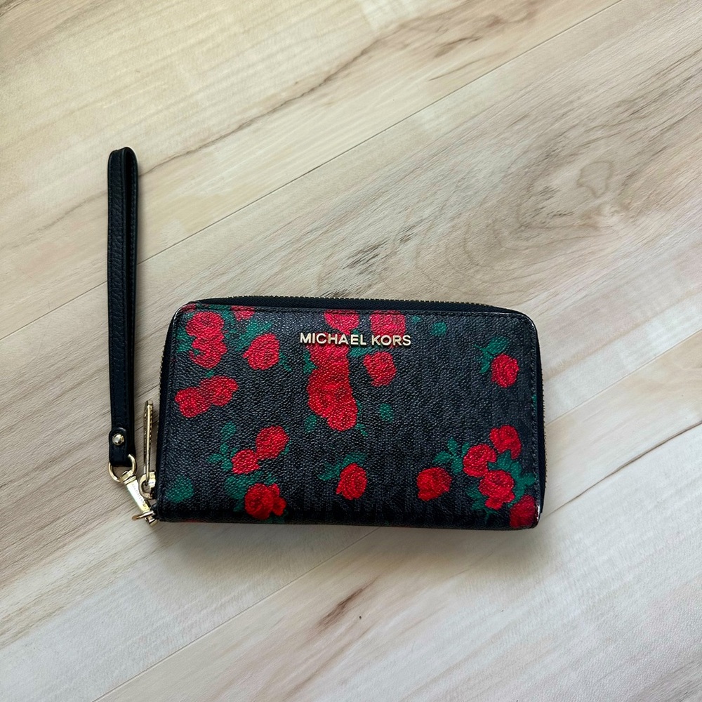 MK Jet Set Red and Black Rose Wallet